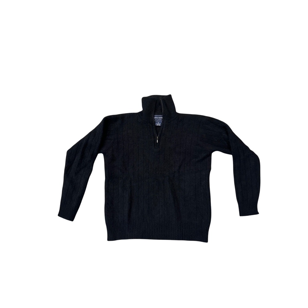 Davis & Squire Mens Black 100% Cashmere Quarter Zip Ribbed Sweater Size M